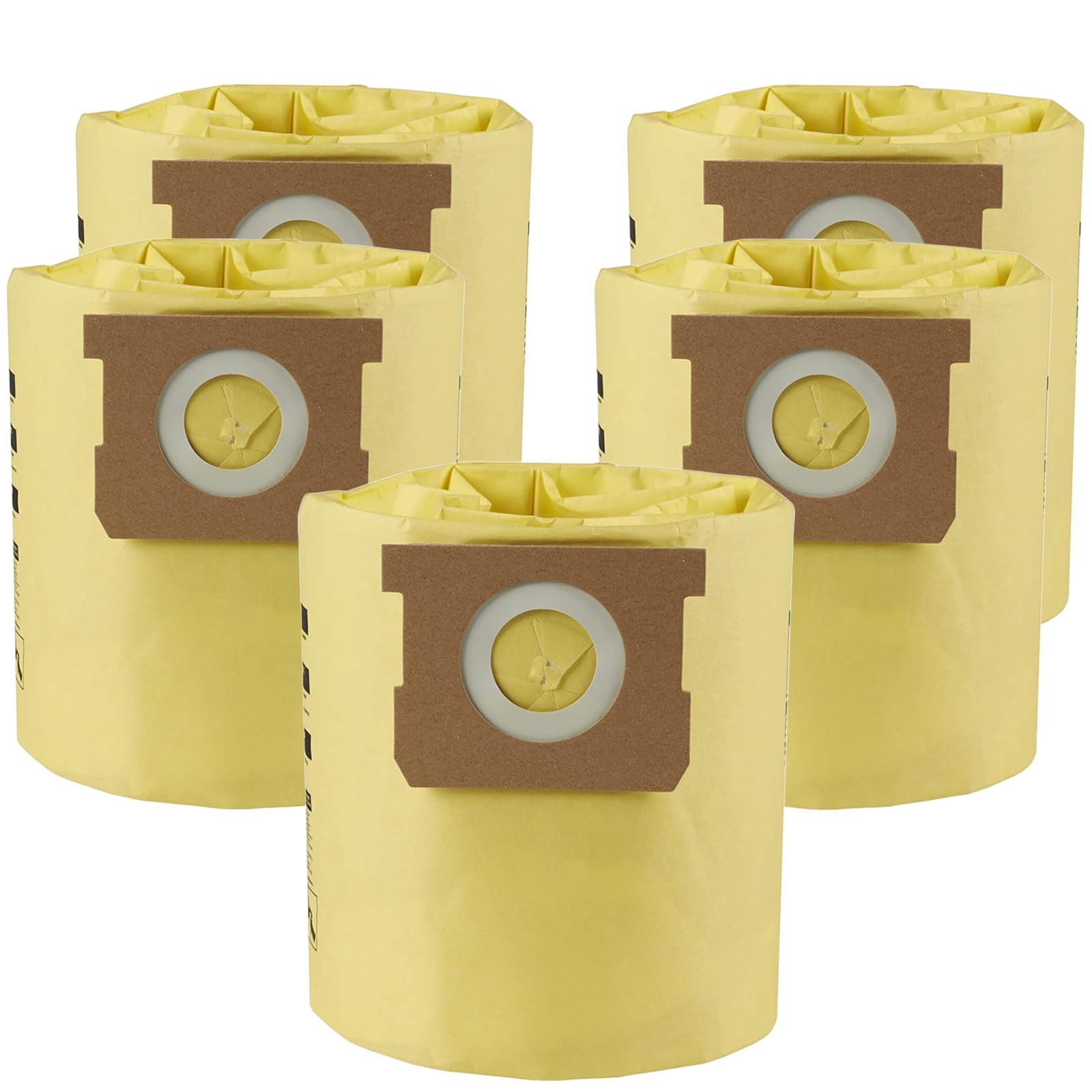 5 Pack 91964 Shop Vac Bags 4 Gallon Type D High Efficiency 5 Pack, Yellow