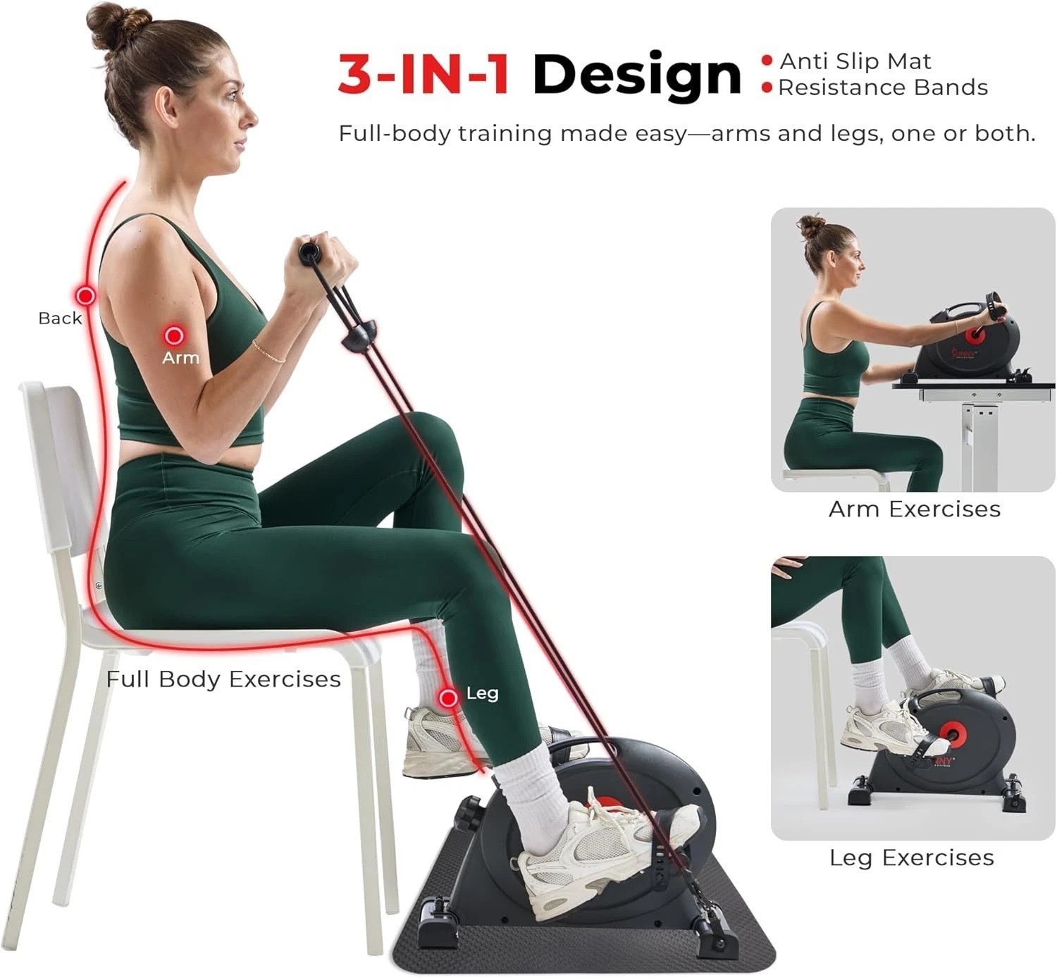 Low-Impact Cardio Cycling Machine for Home/Office - Includes Workout Bands