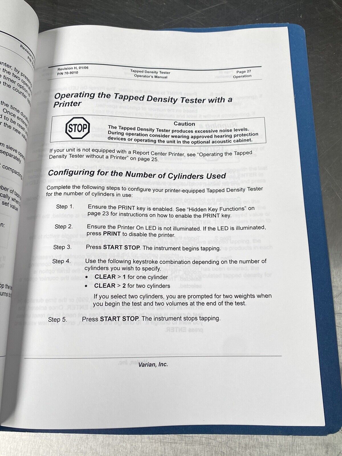 Varian Tapped Density Tester 2006 - Users Manual / Instructions Book