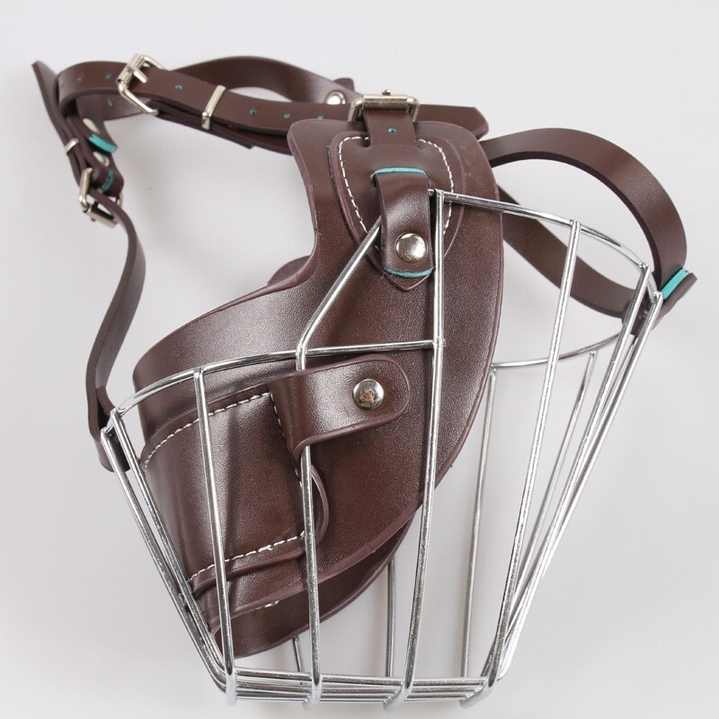 Dog Muzzles Stainless steel pu Leather Anti-Bite Bark Strong