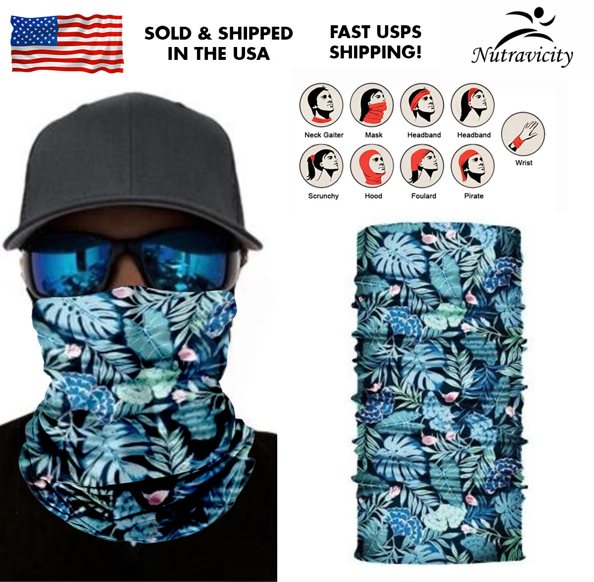Blue Leaves Floral Balaclava Scarf Neck Fishing Shield Sun Gaiter Headwear Mask