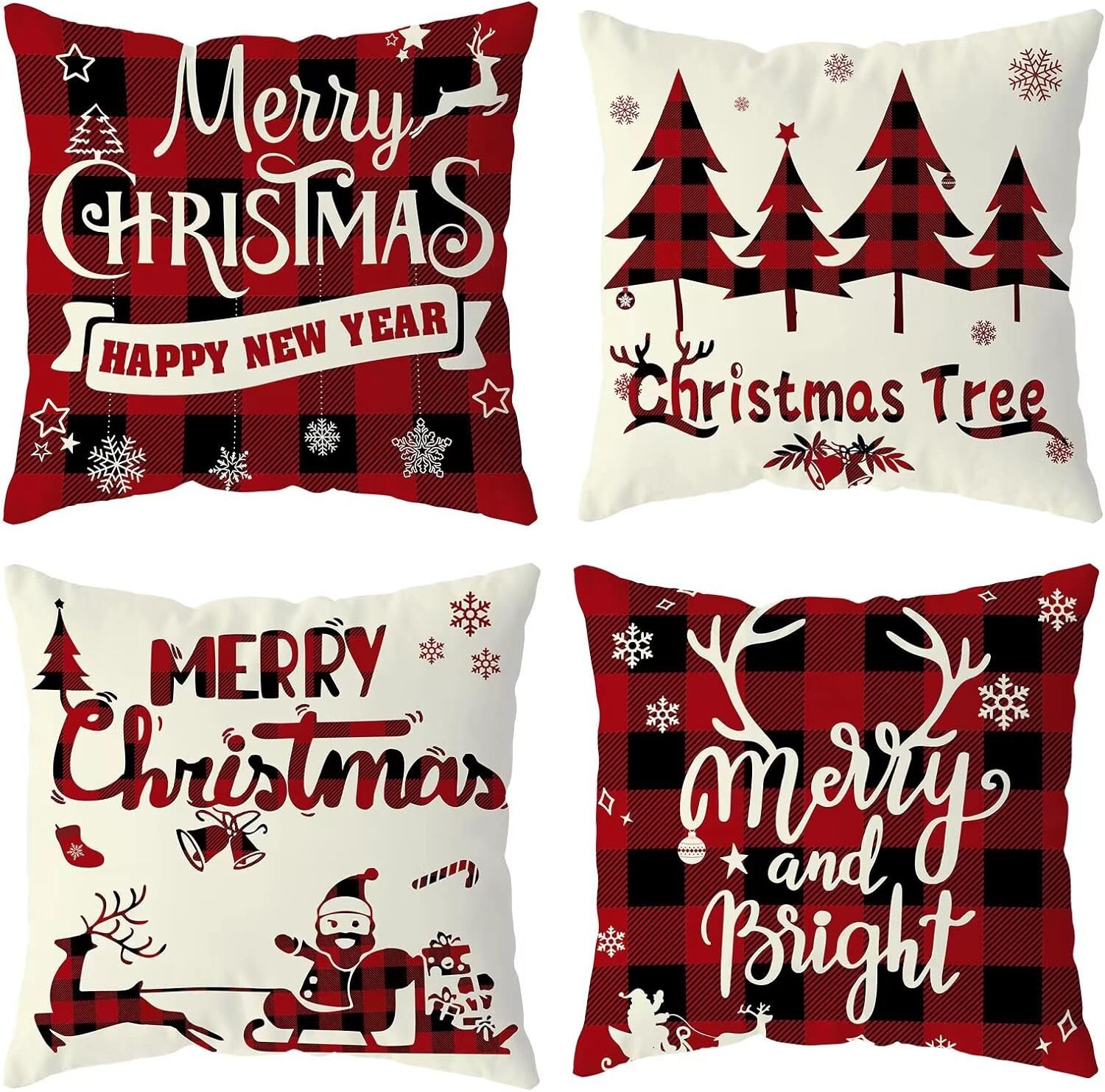 Set of 4 Christmas Decorations Pillow Covers
