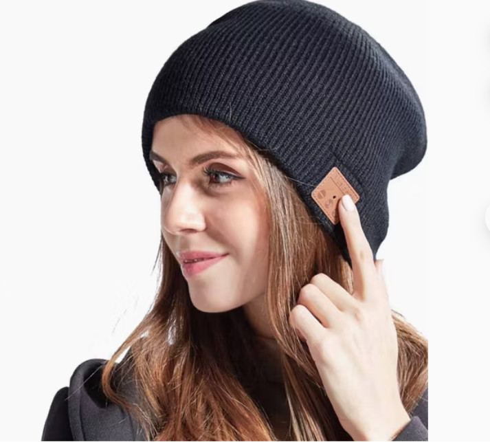 Wireless BT Earmuffs Woolen Hat, Rechargeable, Wireless (Black)