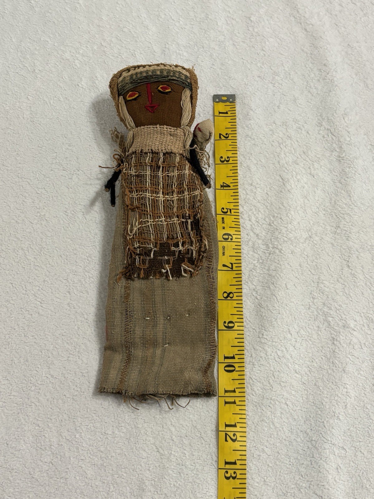 Peruvian Textile Cloth Burial Doll Ancestor Remembrance Chancay Mother Baby 11”