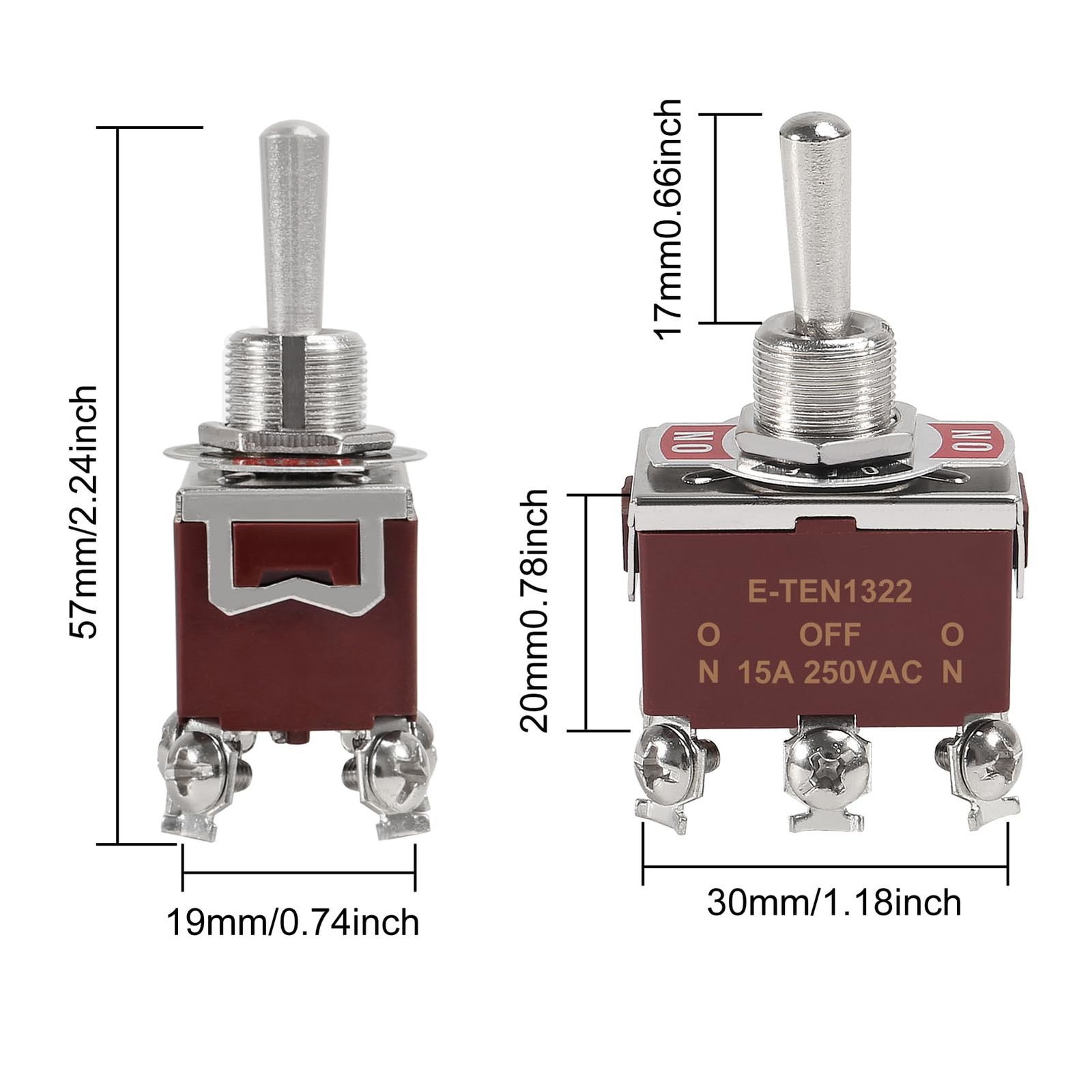 4PCS DPDT Toggle Switch 12V 30A 6 Pin Momentary ON Off ON with Waterproof Cap