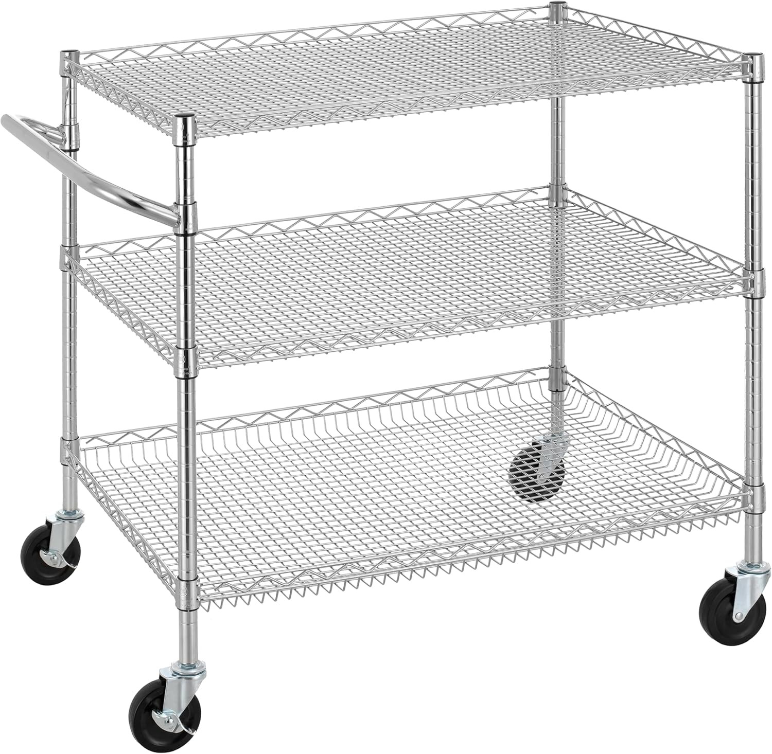 3 Tier Heavy Duty Commercial Grade Utility Cart Wire Rolling Cart W/ Handle Bar