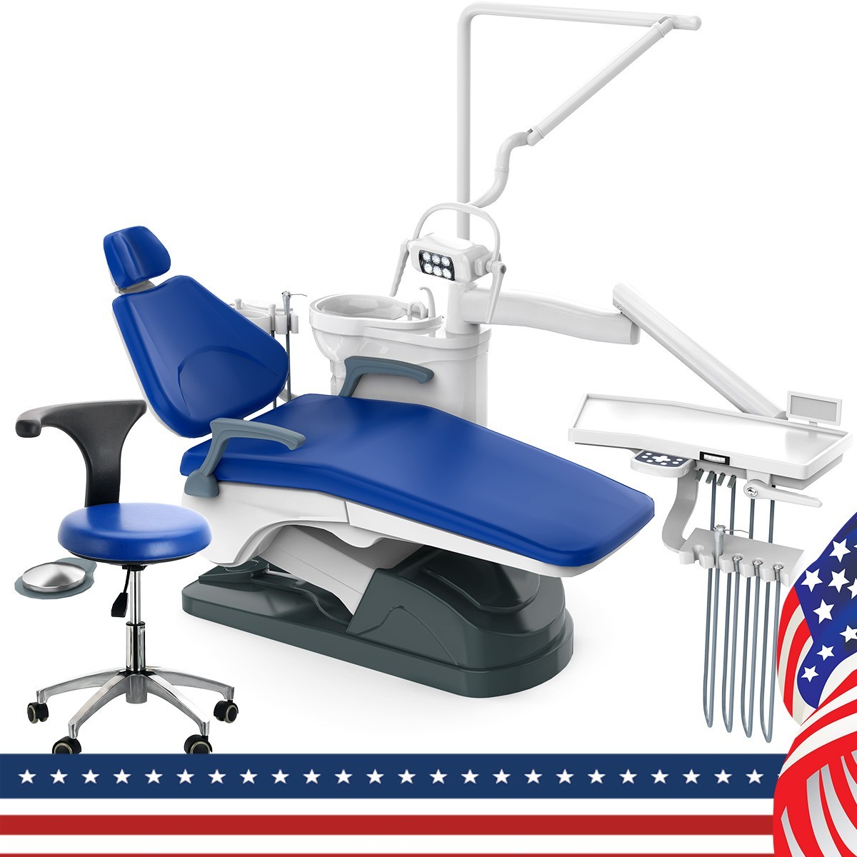 FDA Dental Lab Unit Chair Computer Controlled DC Motor PU Leather+Dentist Stool
