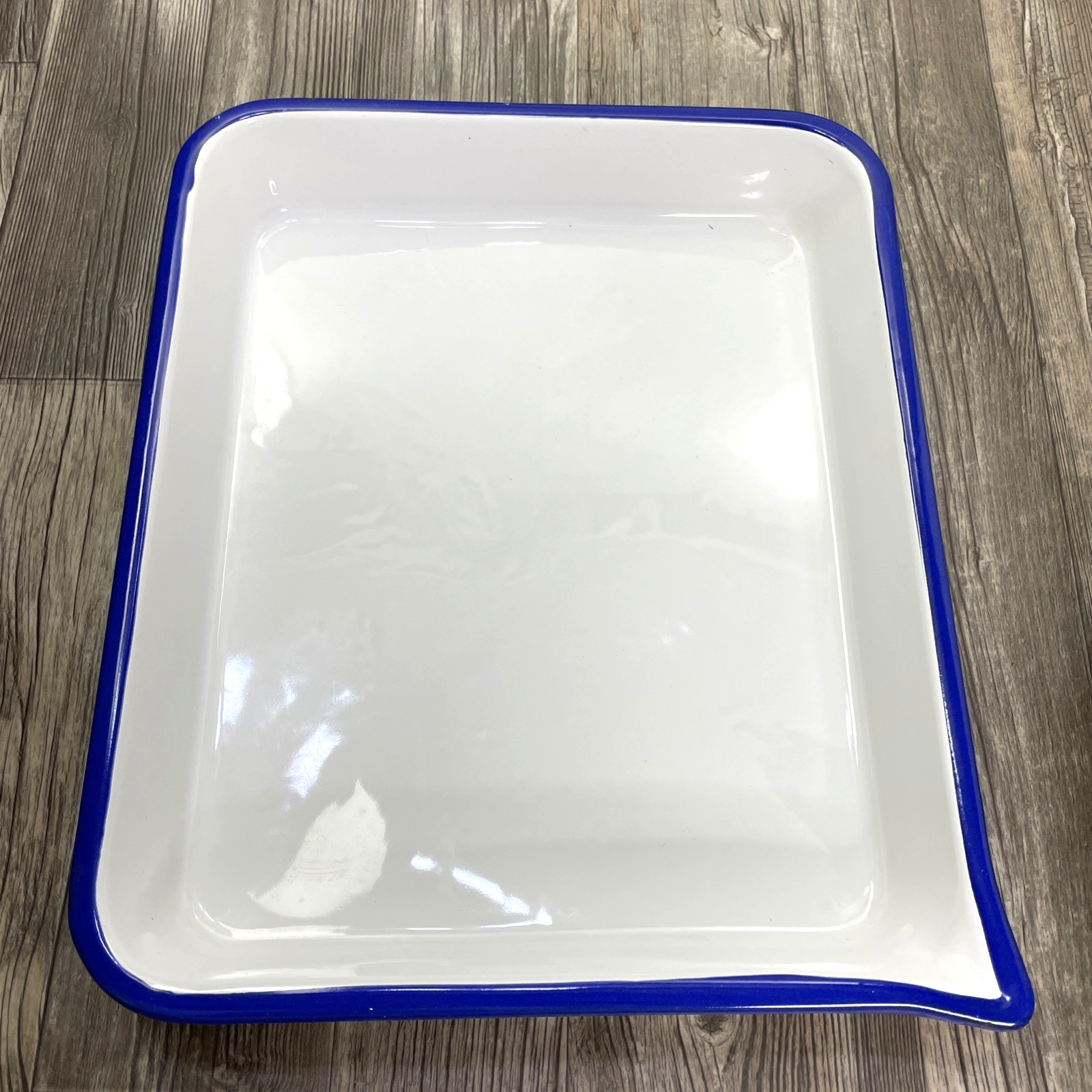 Vintage Porcelain  Photo Darkroom Film Developing Tray 17x14x2.5  Blue Rim