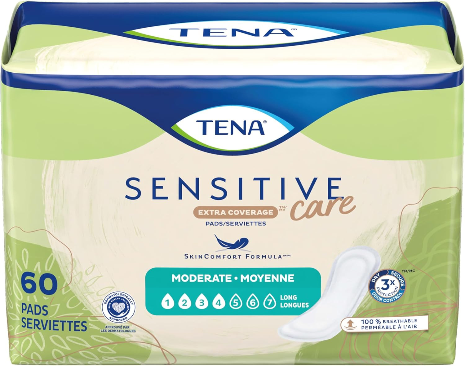 Sensitive Care Extra Coverage Moderate Long Incontinence Bladder Control Pad, 60
