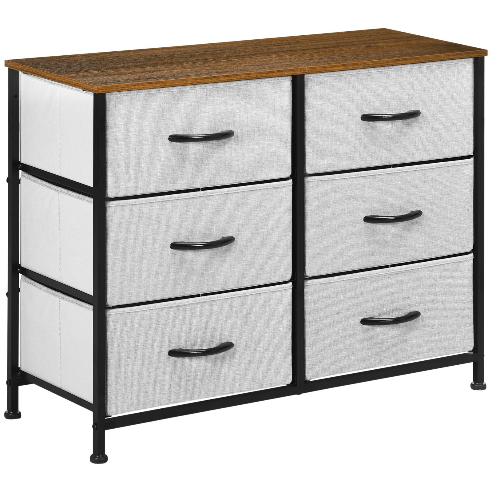 HOMCOM 6 Drawer Fabric Chest of Drawers w/ Wooden Top for Hallway Grey