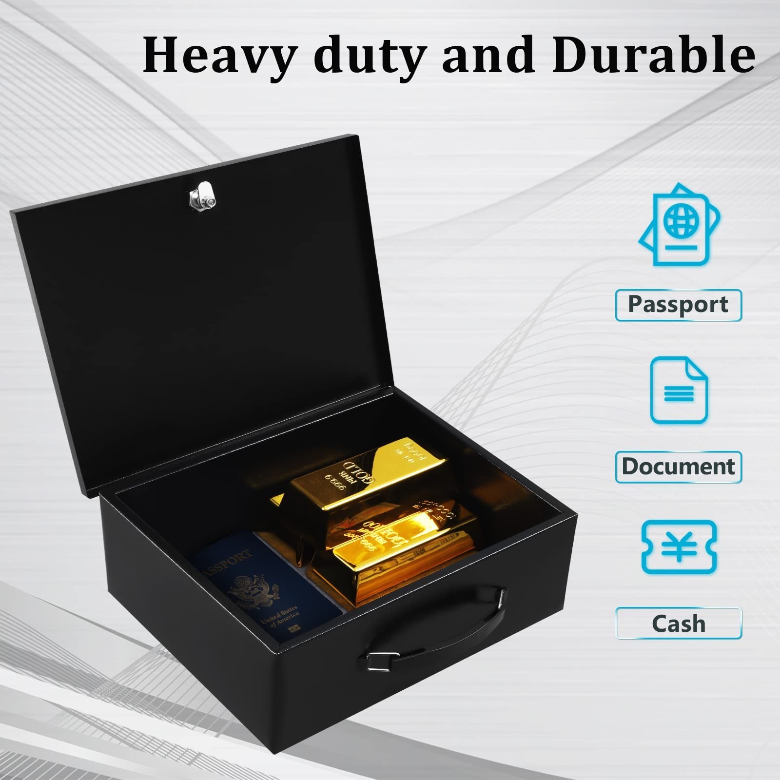Fire Resistant Document Safe Box with Key Lock - Protects Cash & Valuables, 13.2