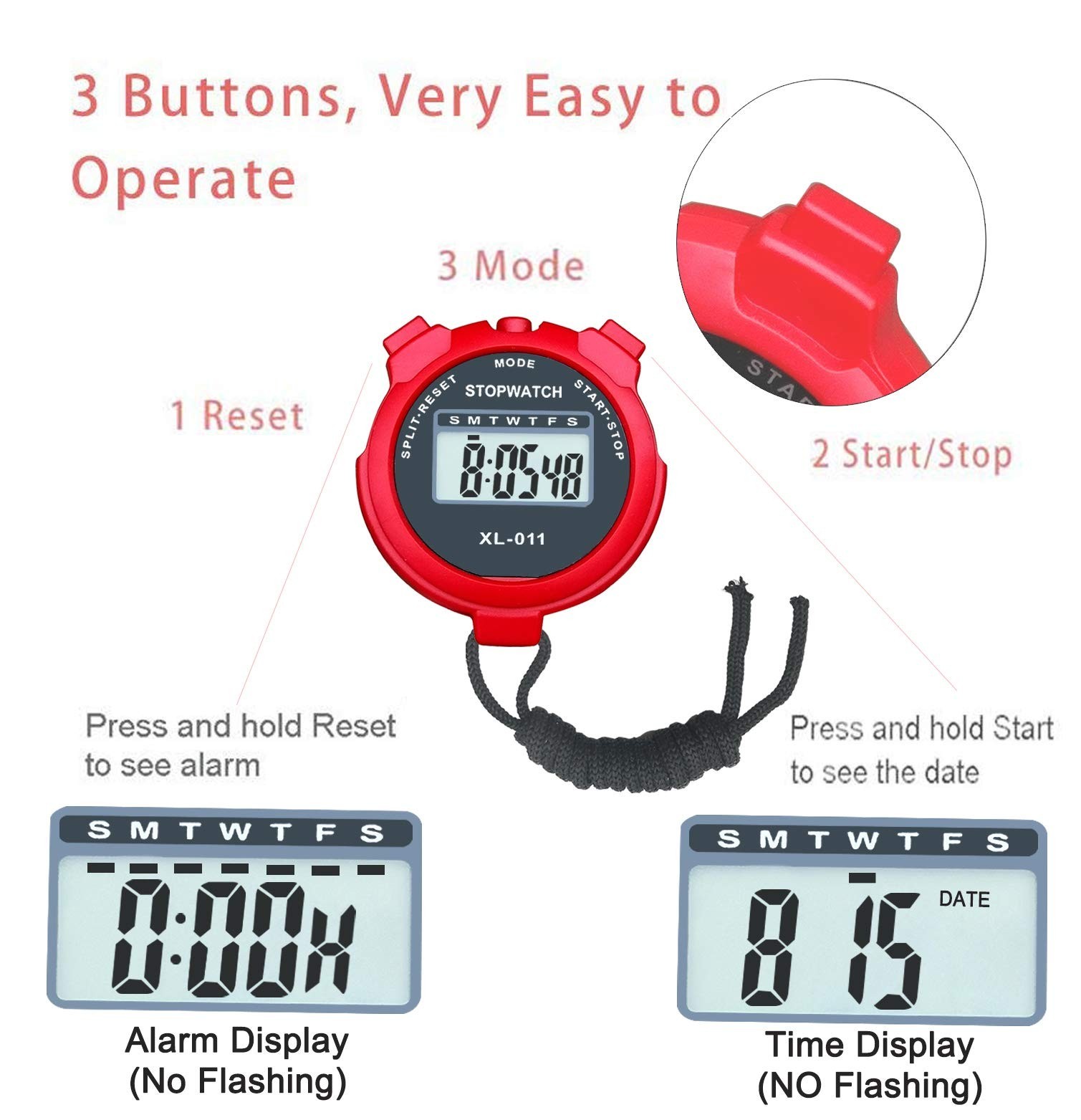 Digital Stopwatch, Large Screen Handheld Count Up Timer with Time Calendar Cl...
