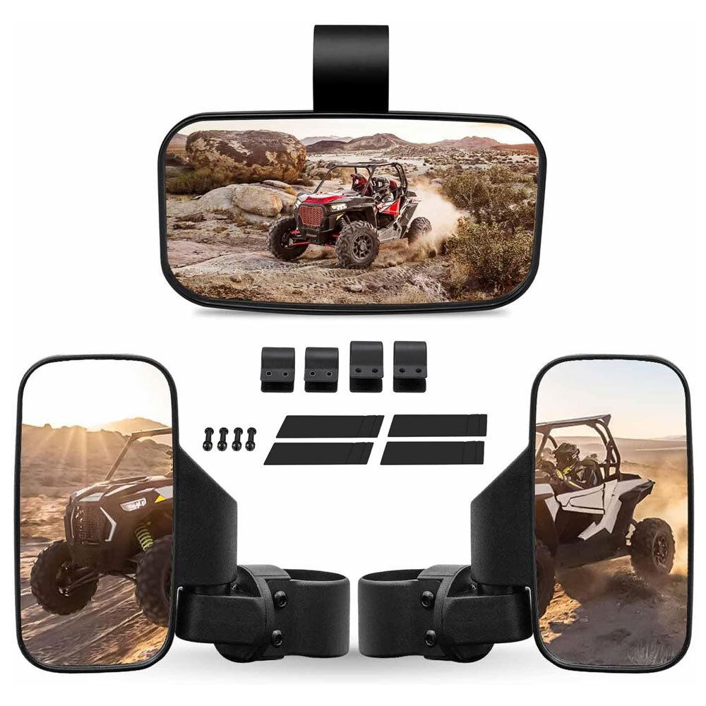 UTV Rear View Side & Center Mirrors Set For 1.75"/2" Polaris RZR Can Am Maverick