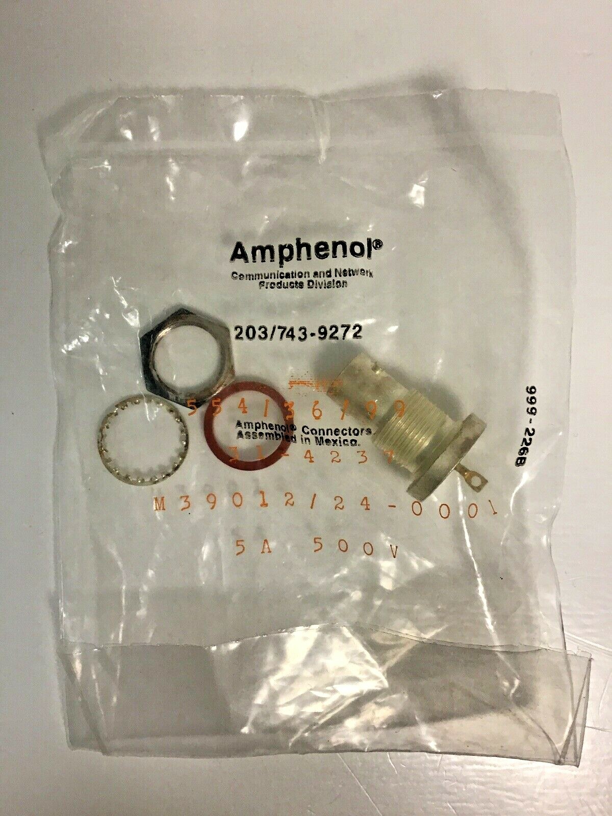 AMPHENOL M39012/24-0001 BNC Panel Mount Connector Crimp 50 Ohm - In Factory Bag