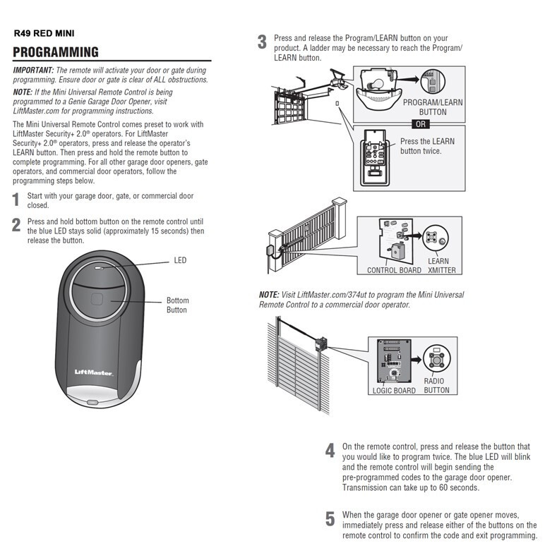 For Universal 374UT Liftmaster Chamberlain Craftsman Genie Multicode Linear