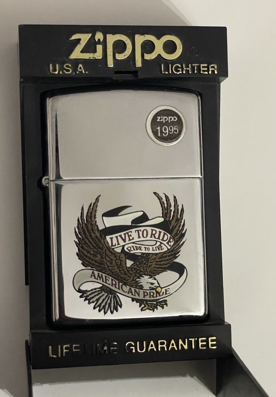 Vintage Live To Ride American Pride Eagle Chrome Zippo Lighter NEW NOS Sealed