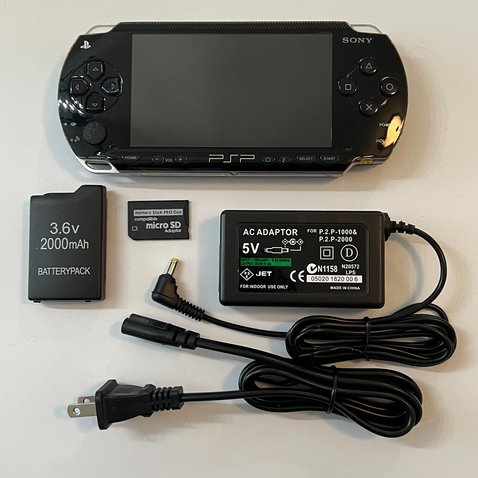 BLACK Sony PSP 1000 System w/ Charger & 32gb Memory Card Bundle TESTED Import