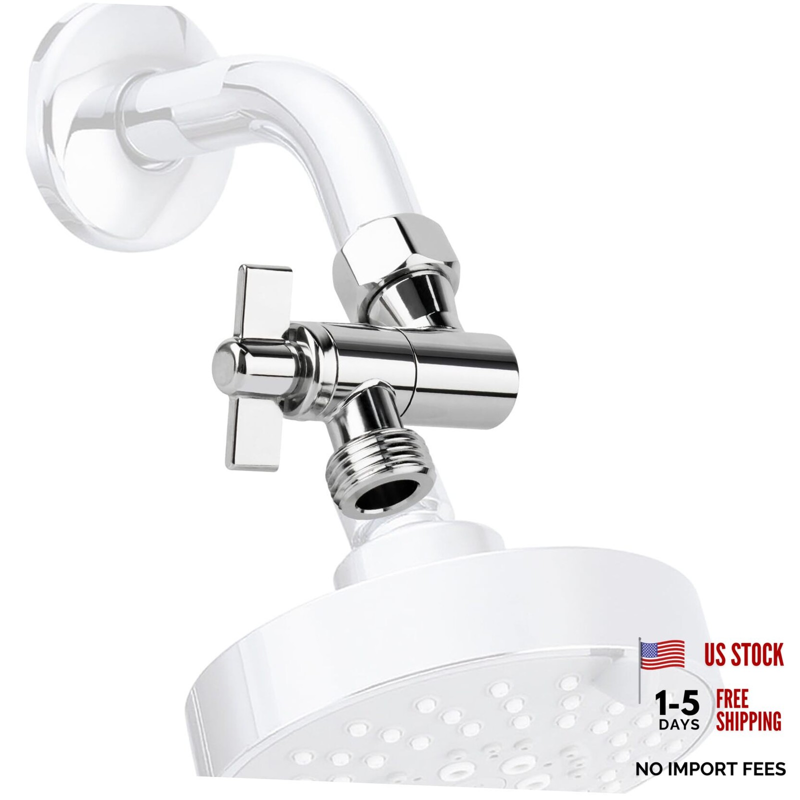 Adjustable Shower Head Extension Adapter, All-Metal Angle Adapter, 360° Silver