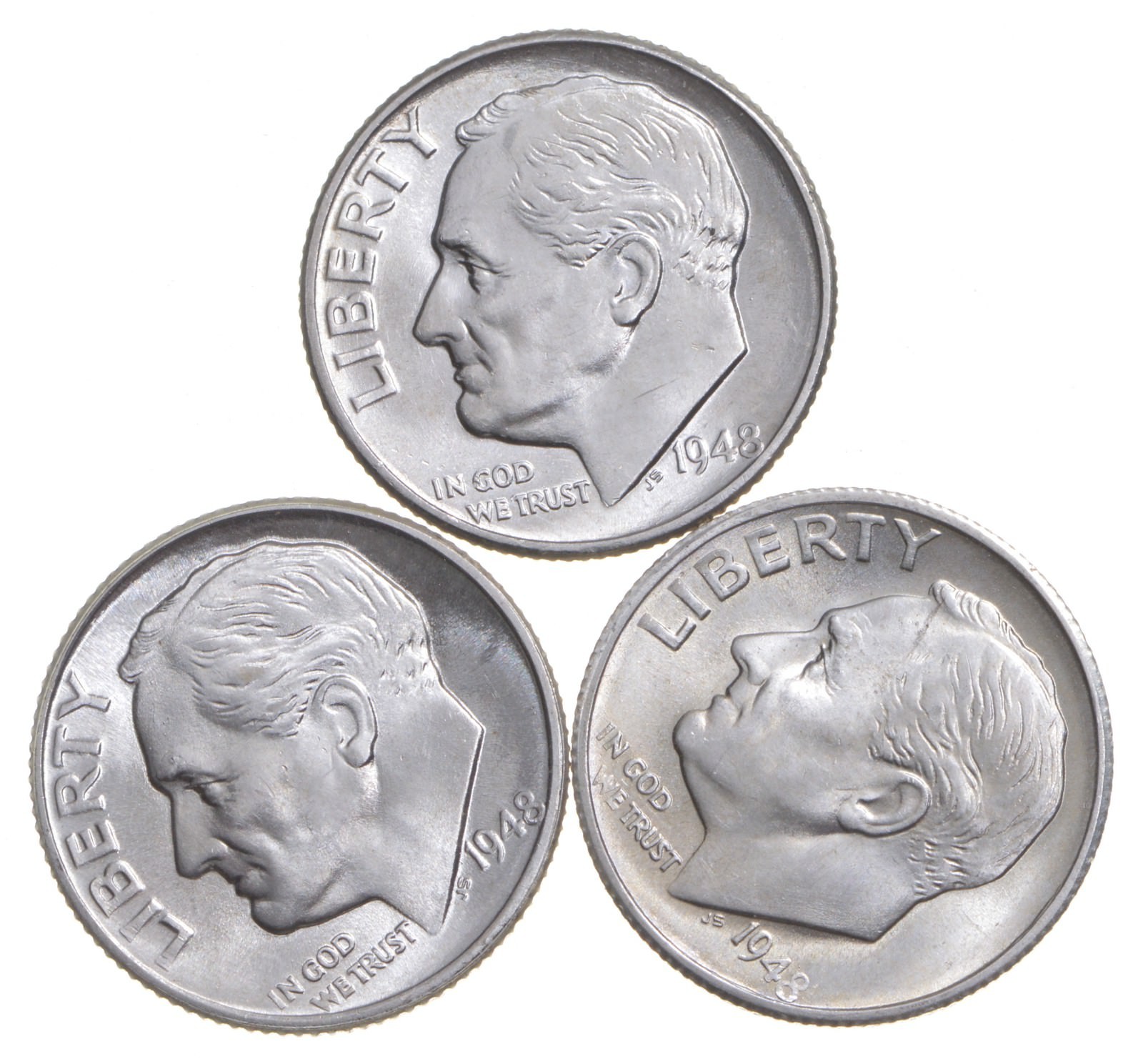 Choice Unc 1948 P+D+S Roosevelt Dime Gem BU Collection Lot Set