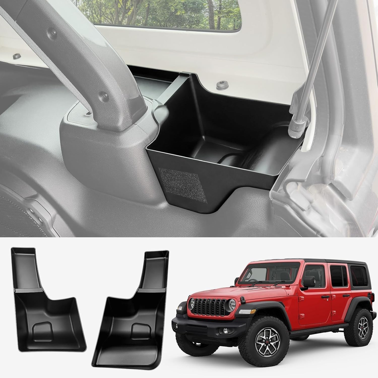 Wheel Well Storage Bin Fit for 2024-2025 Jeep Wrangler JL JLU 4XE Rear Trunk Sid