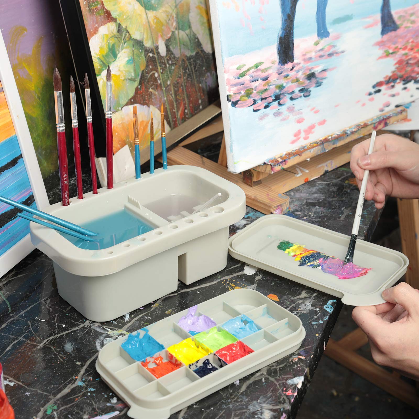 MyLifeUNIT Paint Brush Cleaner, Paint Brush Holder and Organizers with Palette