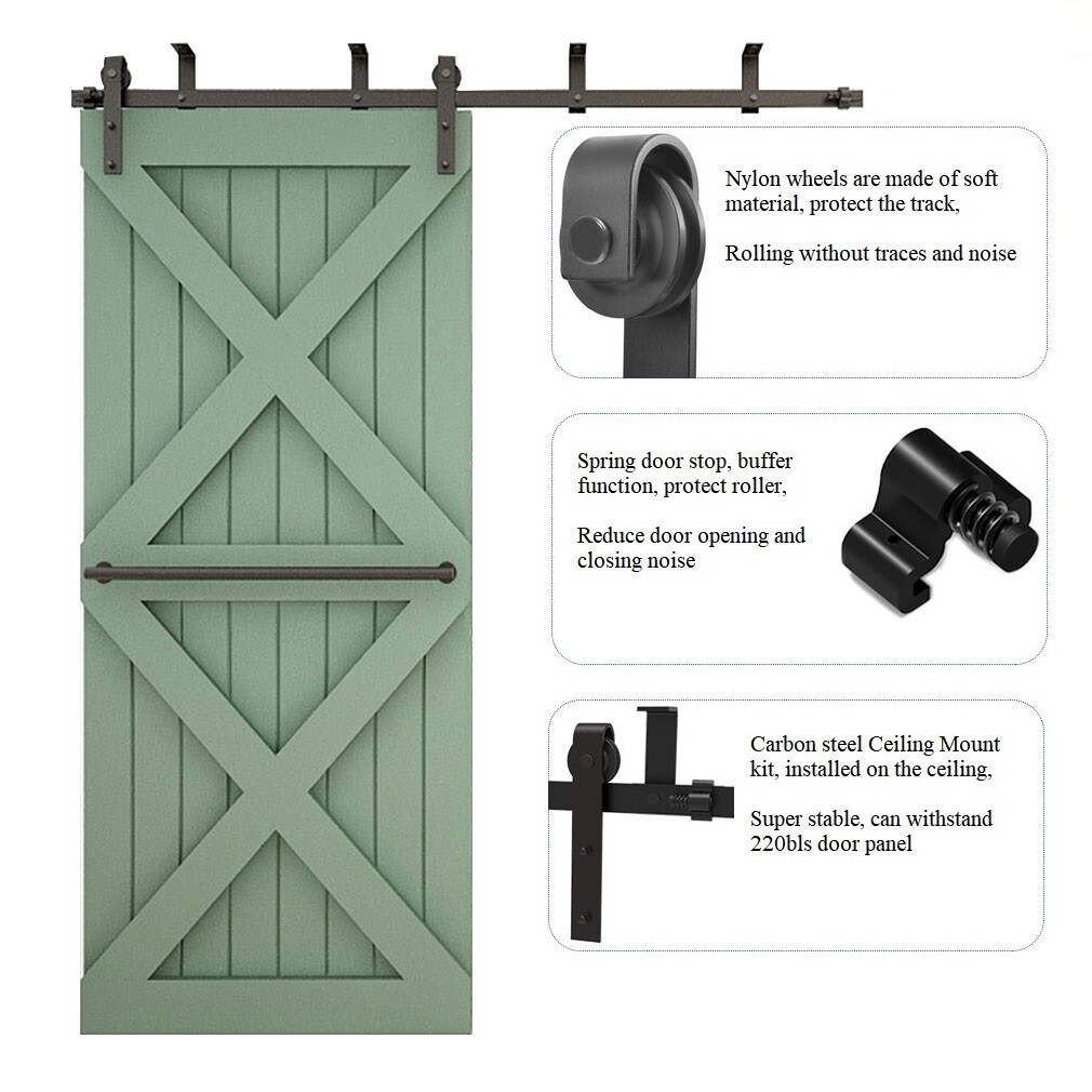 CCJH 4-20FT Ceiling Mount Sliding Barn Door Hardware Track Roller Kit Closet