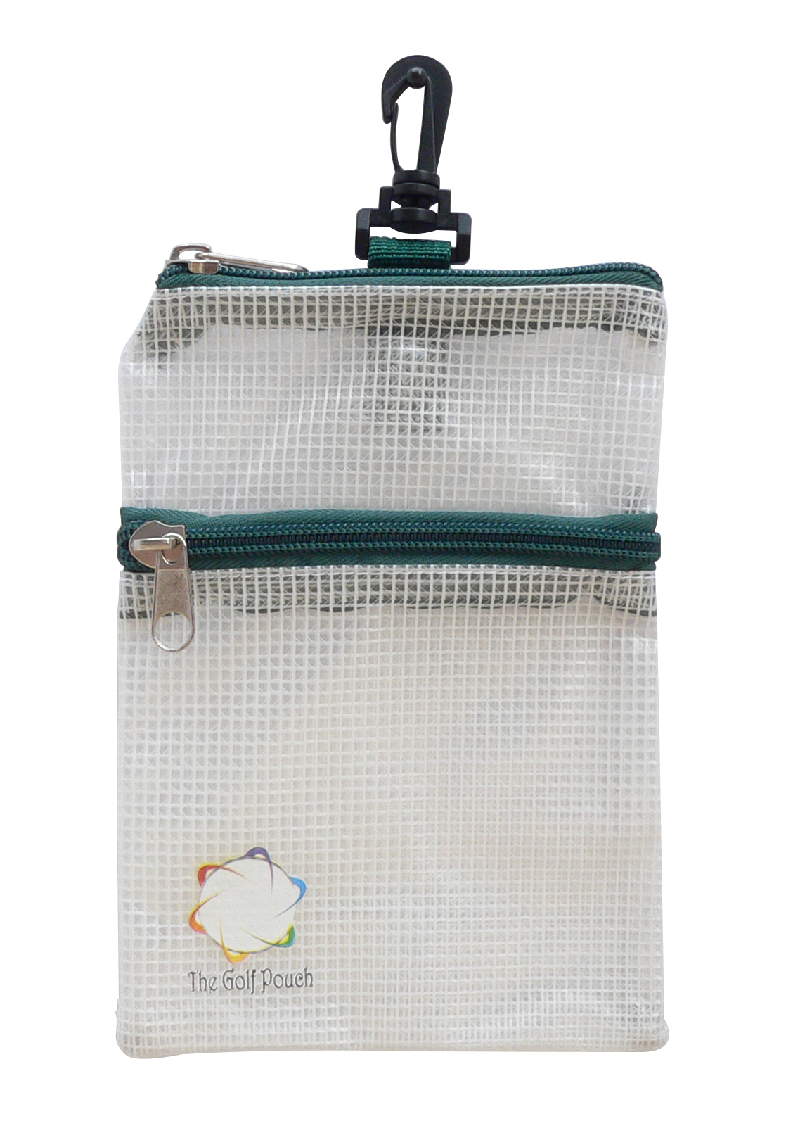 The Golf Pouch, DARK GREEN Trim, Clear See-through Accessories Storage Tote.