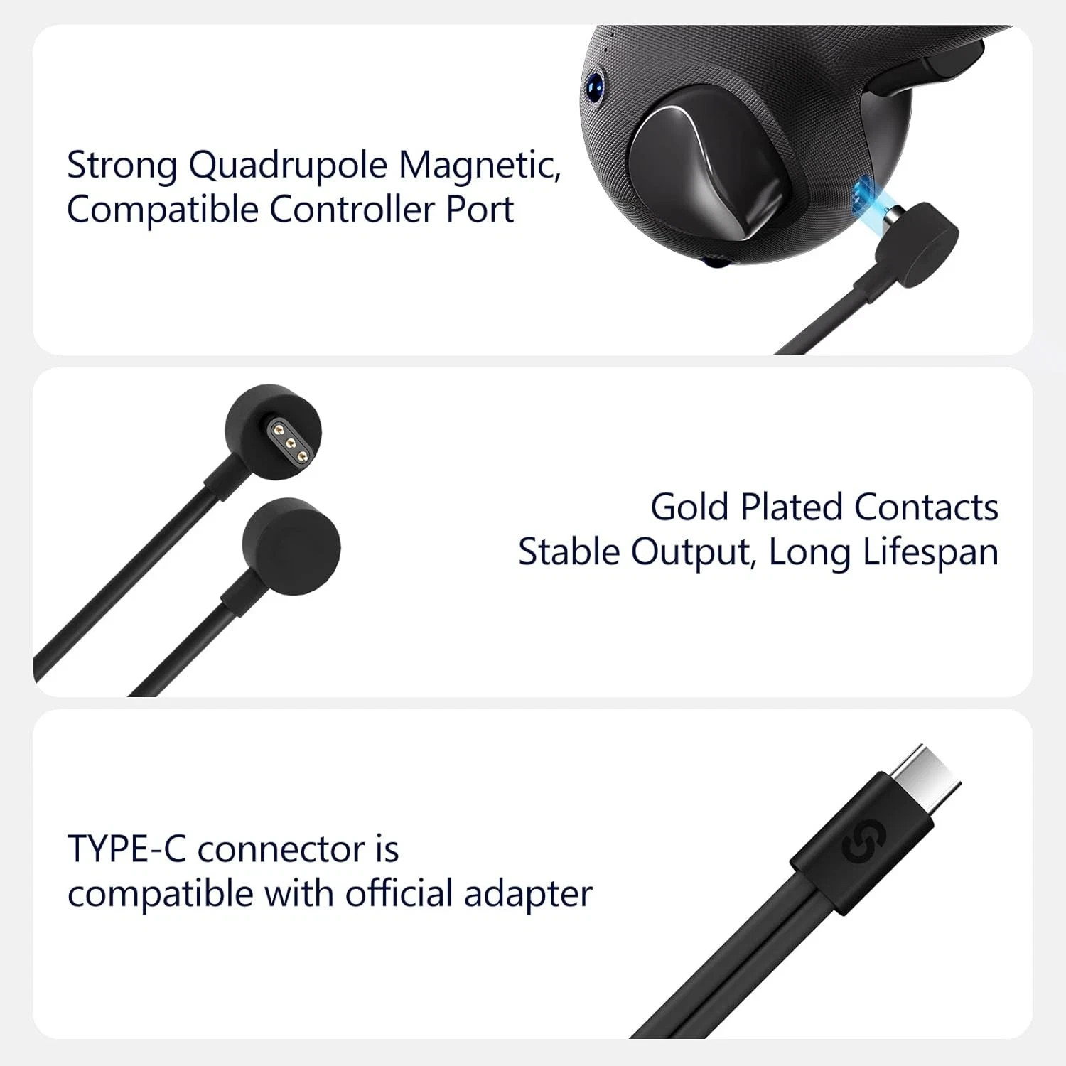 2-In-1 Charging Cable for Meta Quest Pro Controllers Durable Safe for Simultaneo
