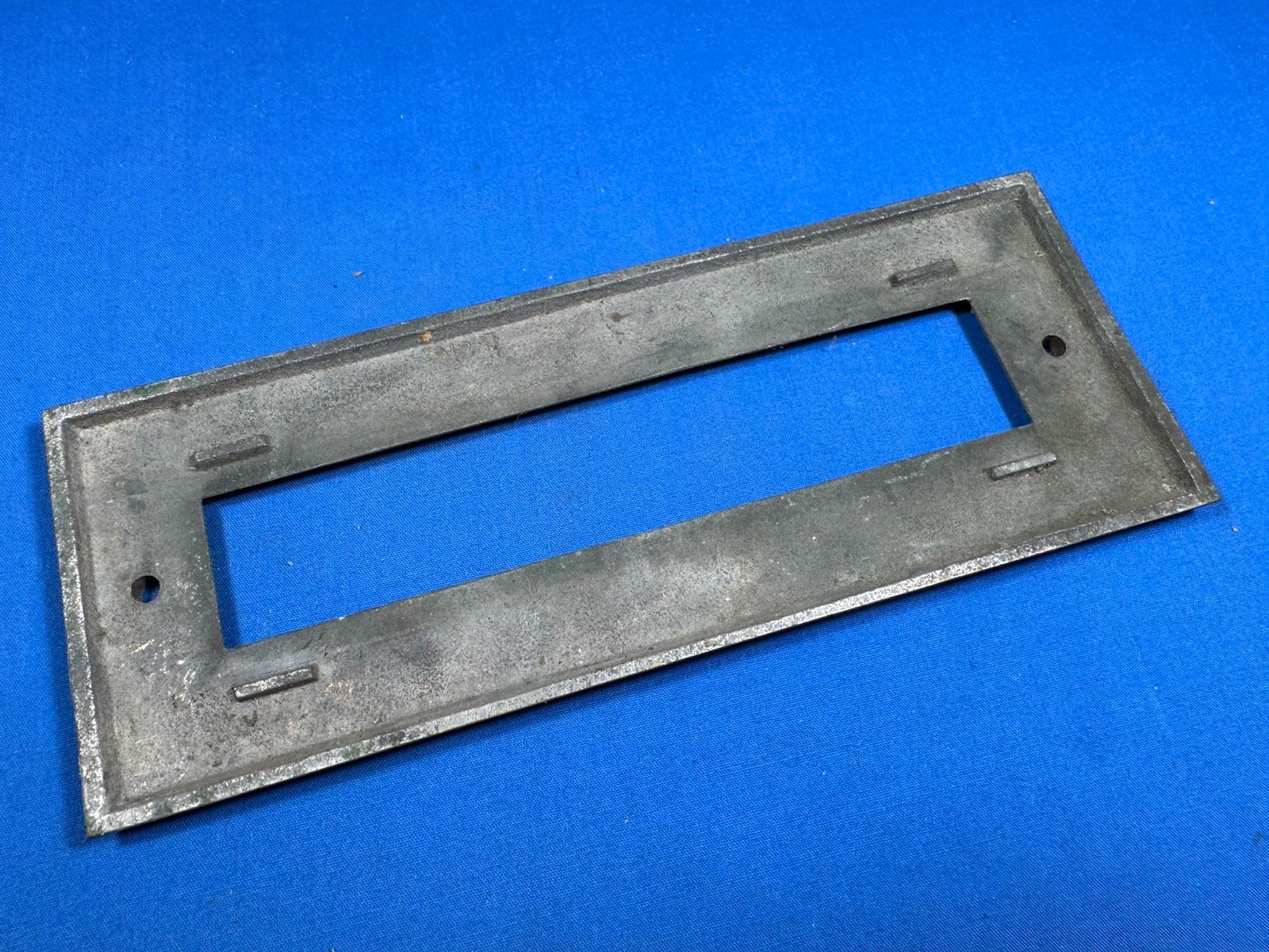 Vintage Brass Door Mail Slot Frame w/ Nickel Plate ~ Opening 5 7/16" x 1"