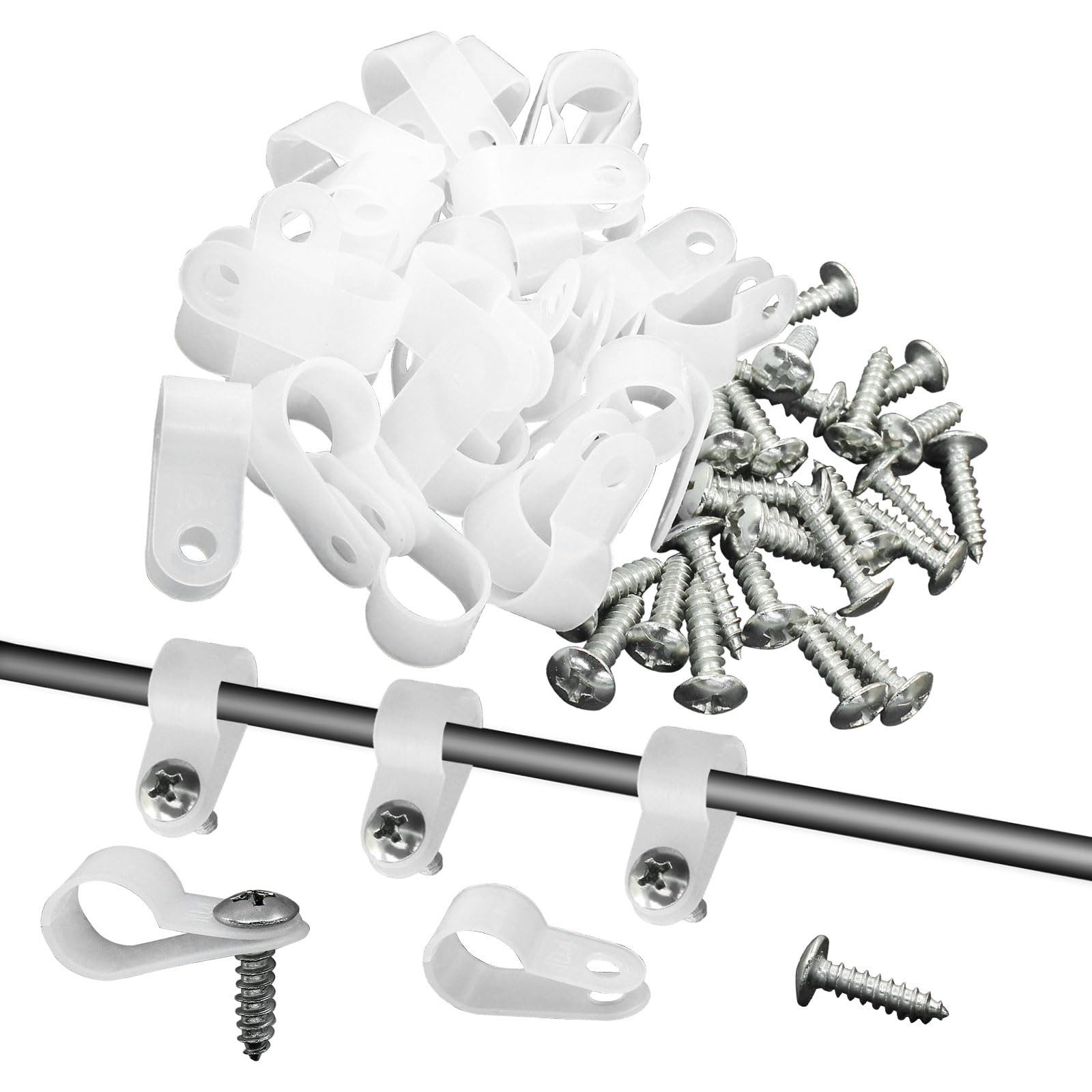 Waziaqoc 100 Pack 3/8 Inch Rope Light Clips, Nylon R-Style Inch, White