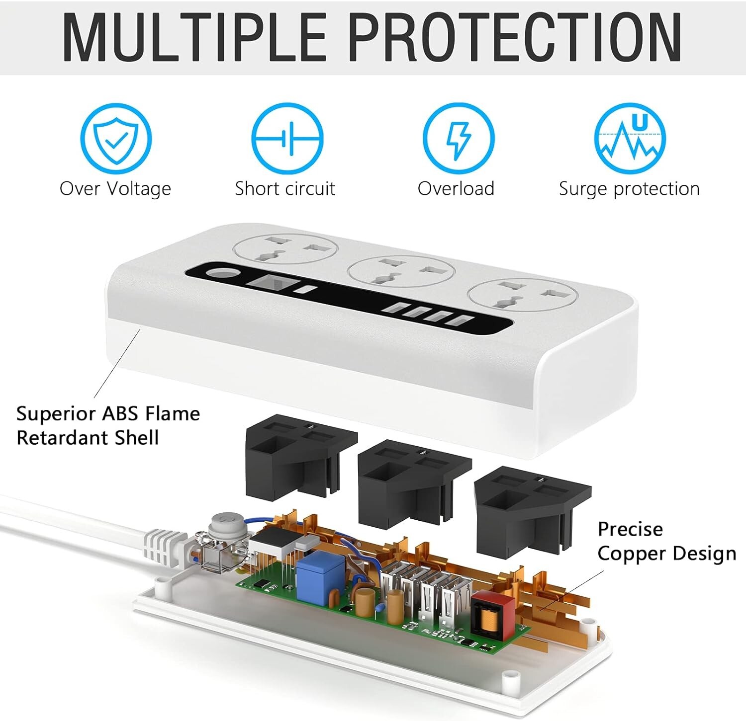 Universal Power Strip, 3 Way Universal Outlets 4 USB, 4.59 FT, 24 hour timer