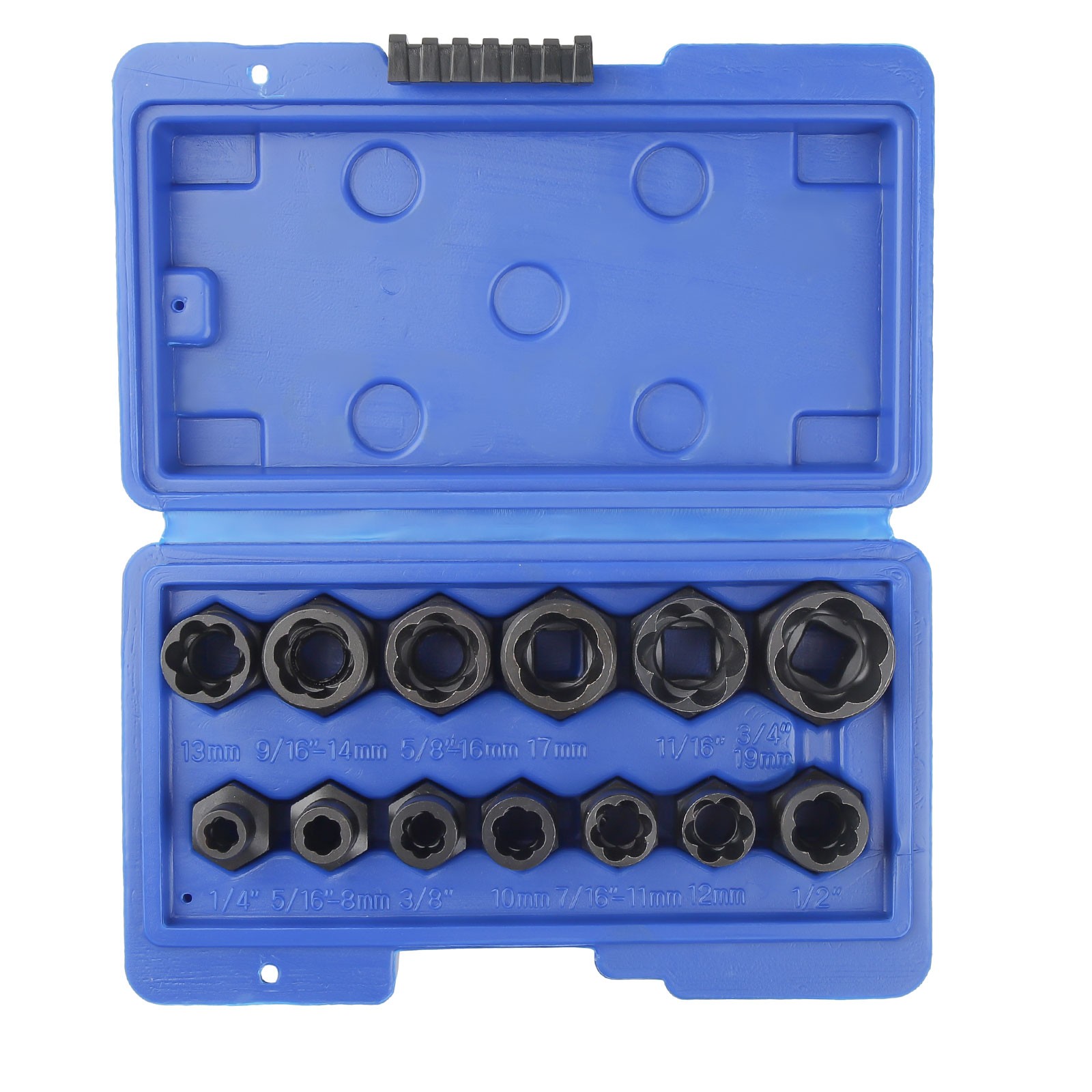 13pcs Bolt Extractor Damaged Lug Nut Remover Twist Socket Extractor Tool 8-19mm