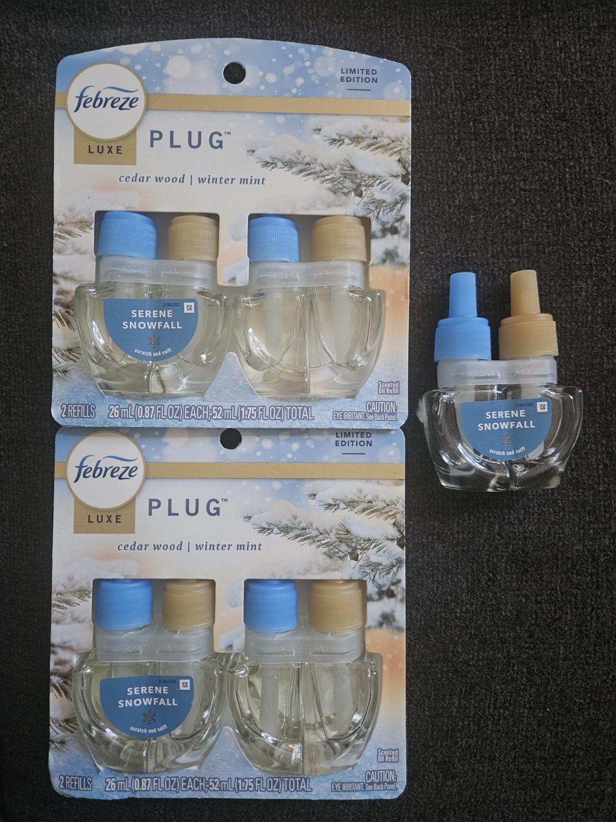 5 Febreze Luxe Serene Snowfall Cedar Wood Winter Mint Limited Ed Plug Oil Refill