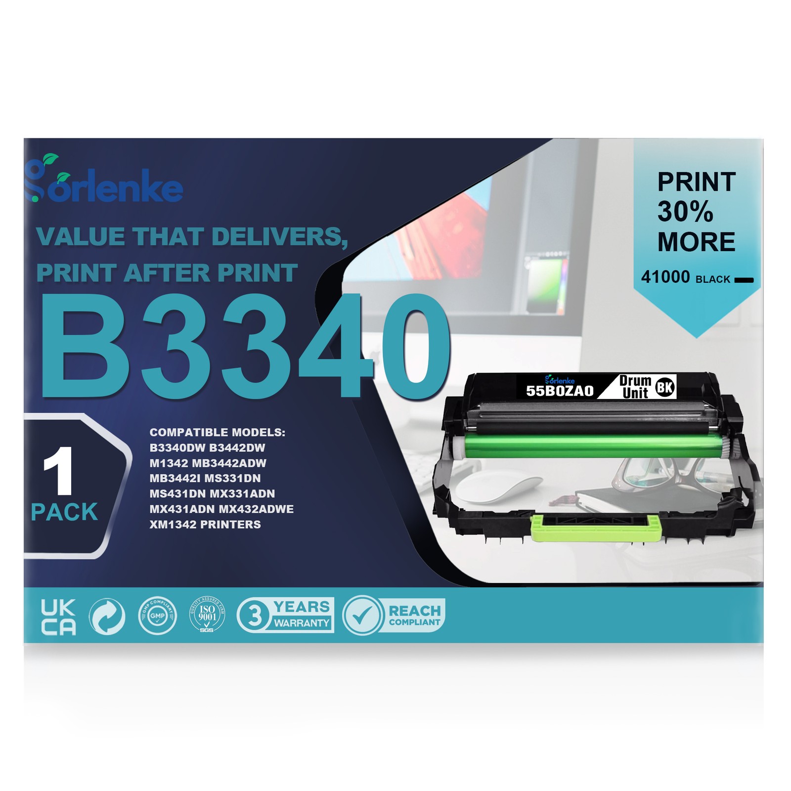 Compatible 55B0ZA0 Black Drum Unit (1-Pack) for Lexmark Printers MX431adn