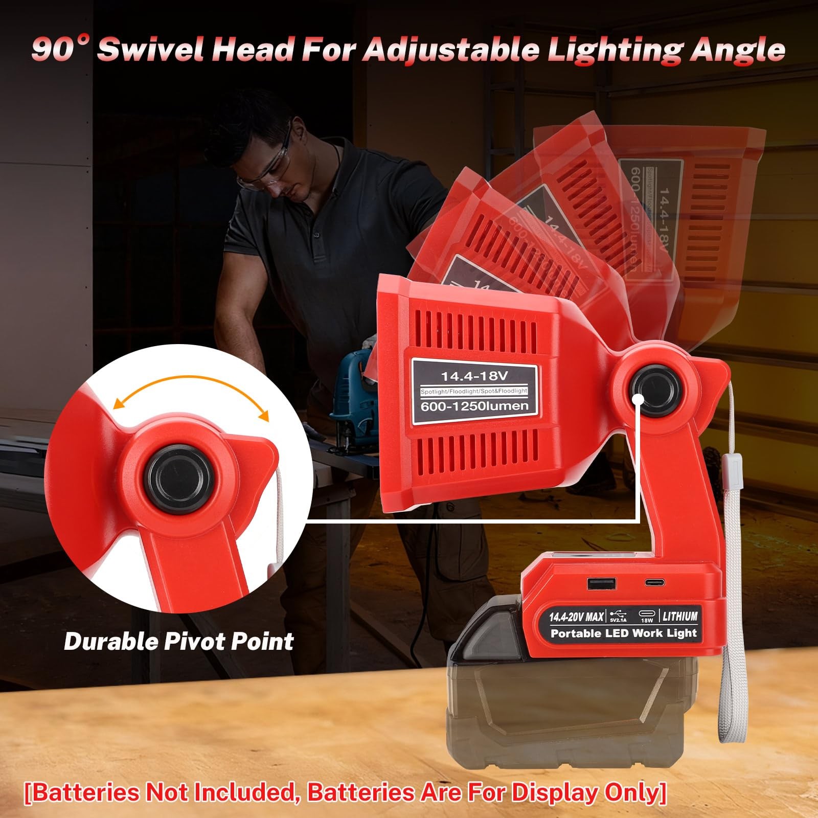 Flashlight Work Light for Milwaukee M18 18V Battery, 18W Work Lights with USB &