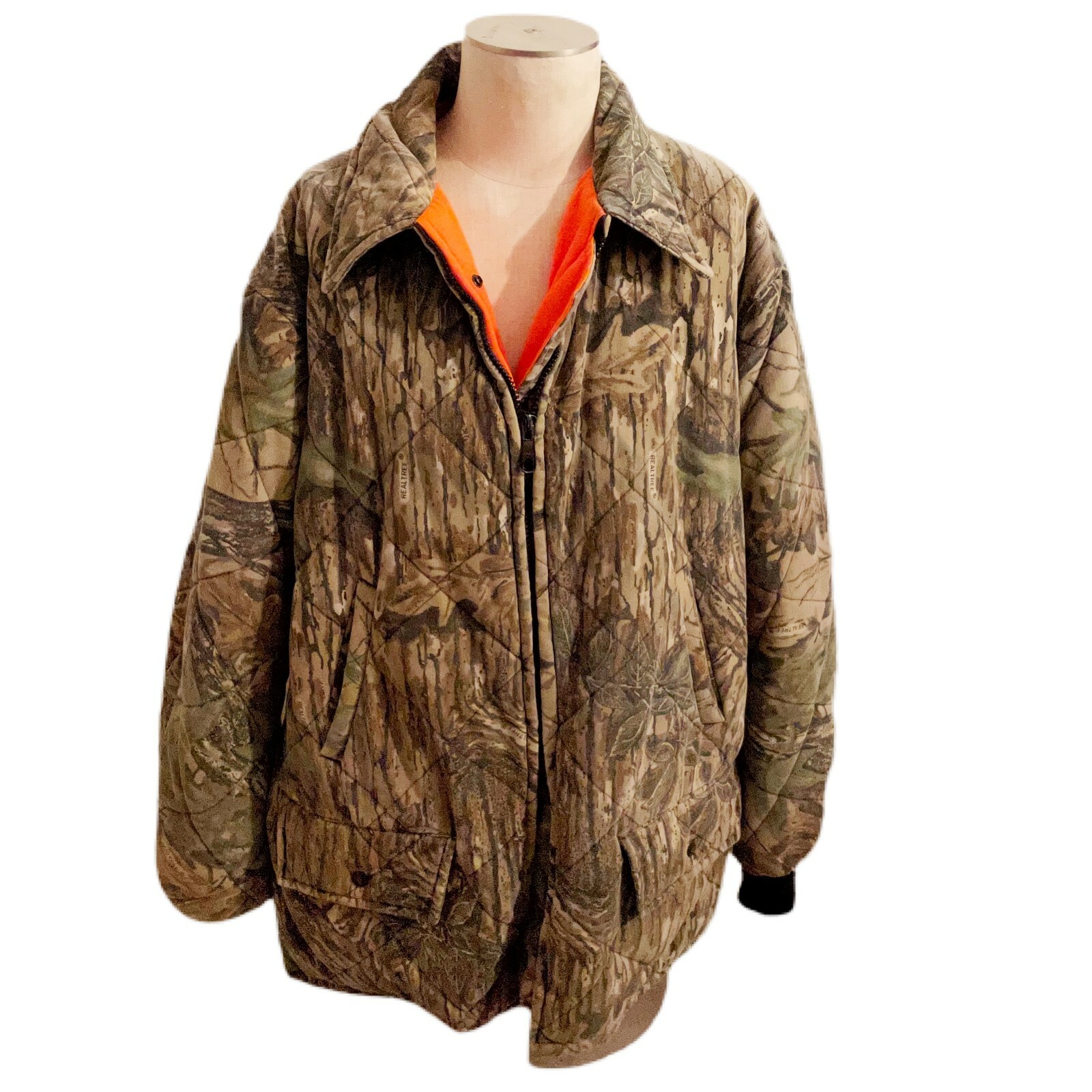 Vintage Camouflage Hunting Coat Camo Jacket Mens XL Orange Reversible Realtree