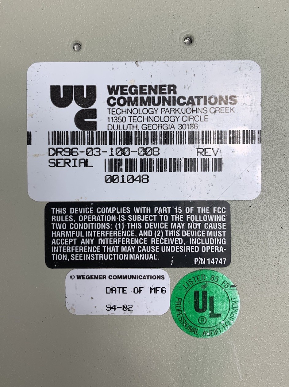 Wegener Communications DR96 Digital Audio Receiver