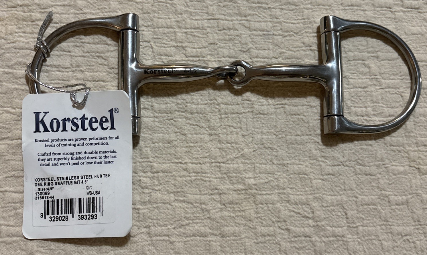 Korsteel Stainless Steel Hunter Dee Ring Snaffle Bit 4.5”, NWT