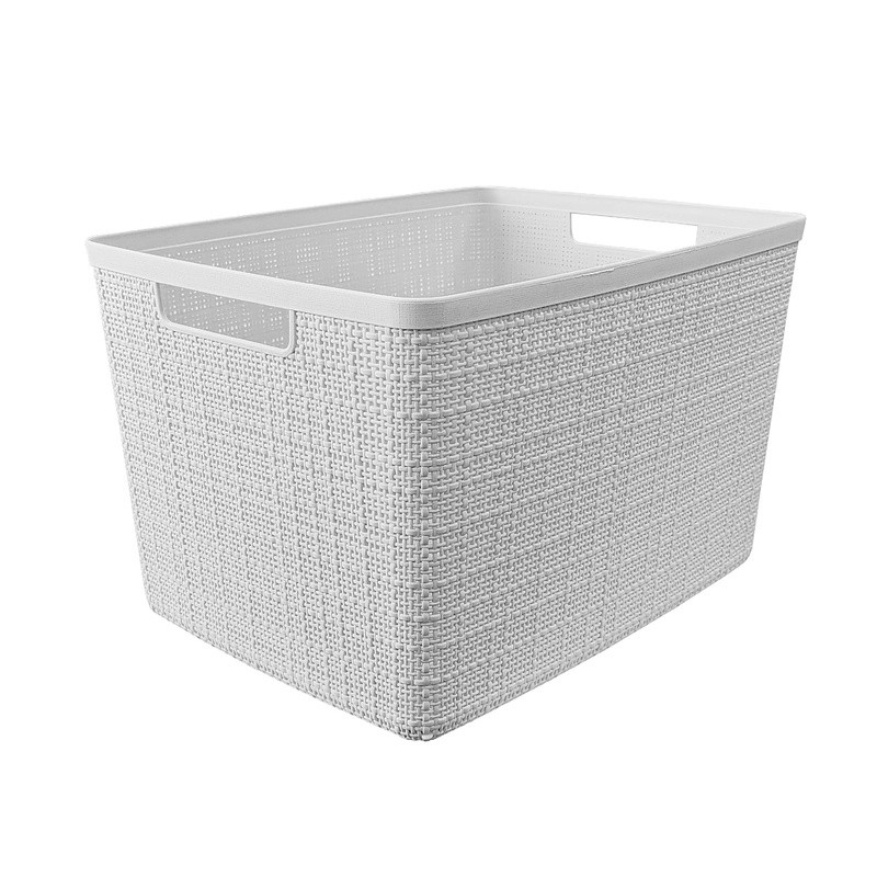 Decorative Jute Storage Basket Rectangular Resin Organizing Bins W/ Handles Home