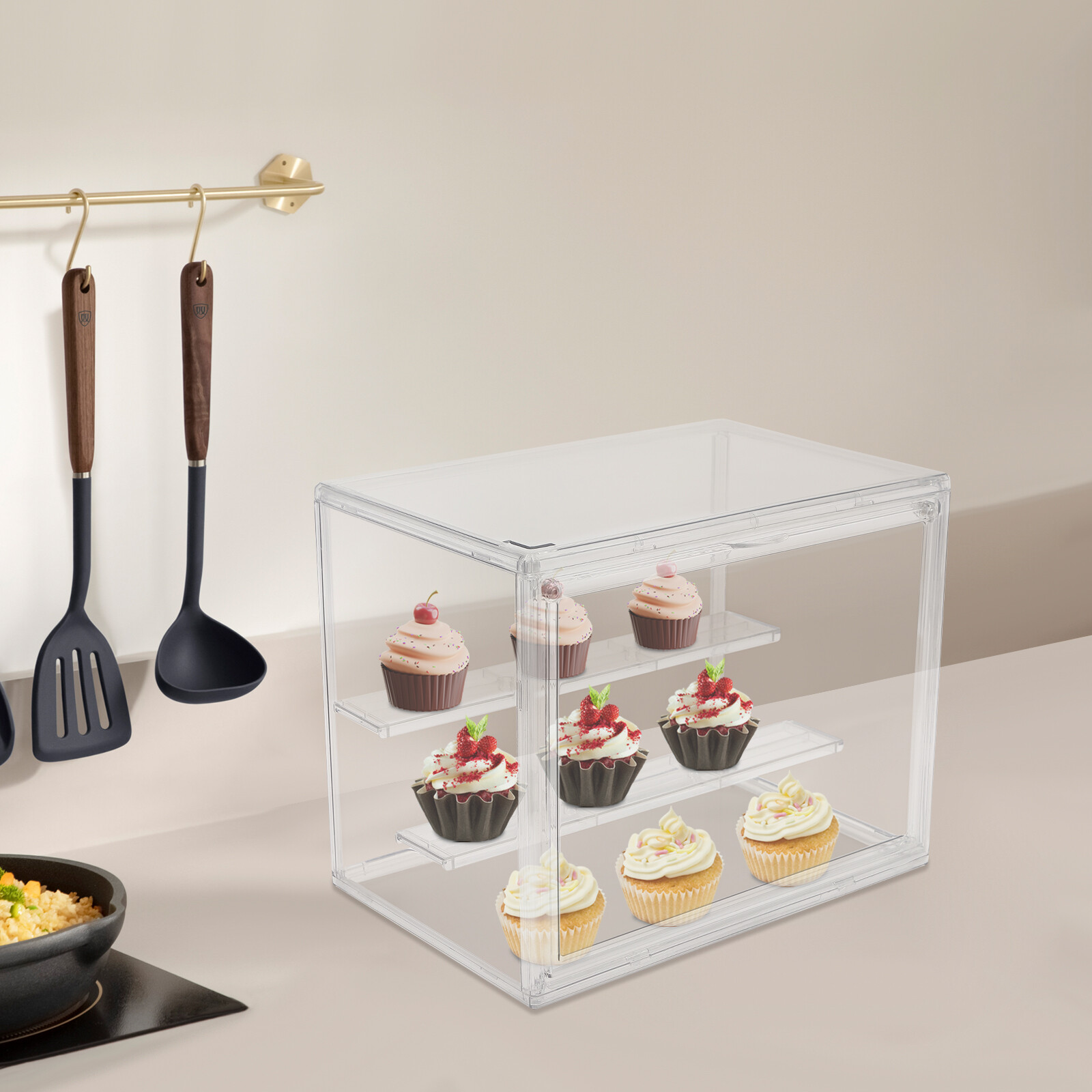 Clear 2-Tier PET Display Case Countertop Bread Cake Cupcake Storage