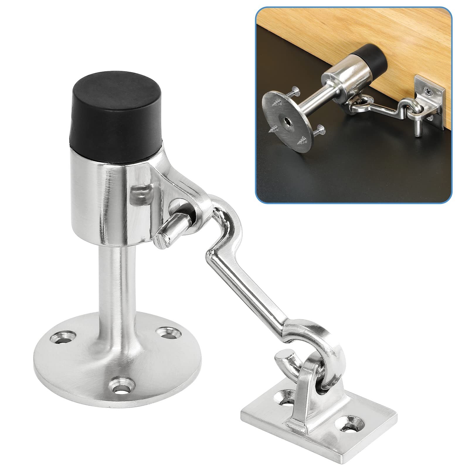Wall Mount Door Stopper with Hook, Heavy Duty Door Stop Brushed Nickel Doorst...