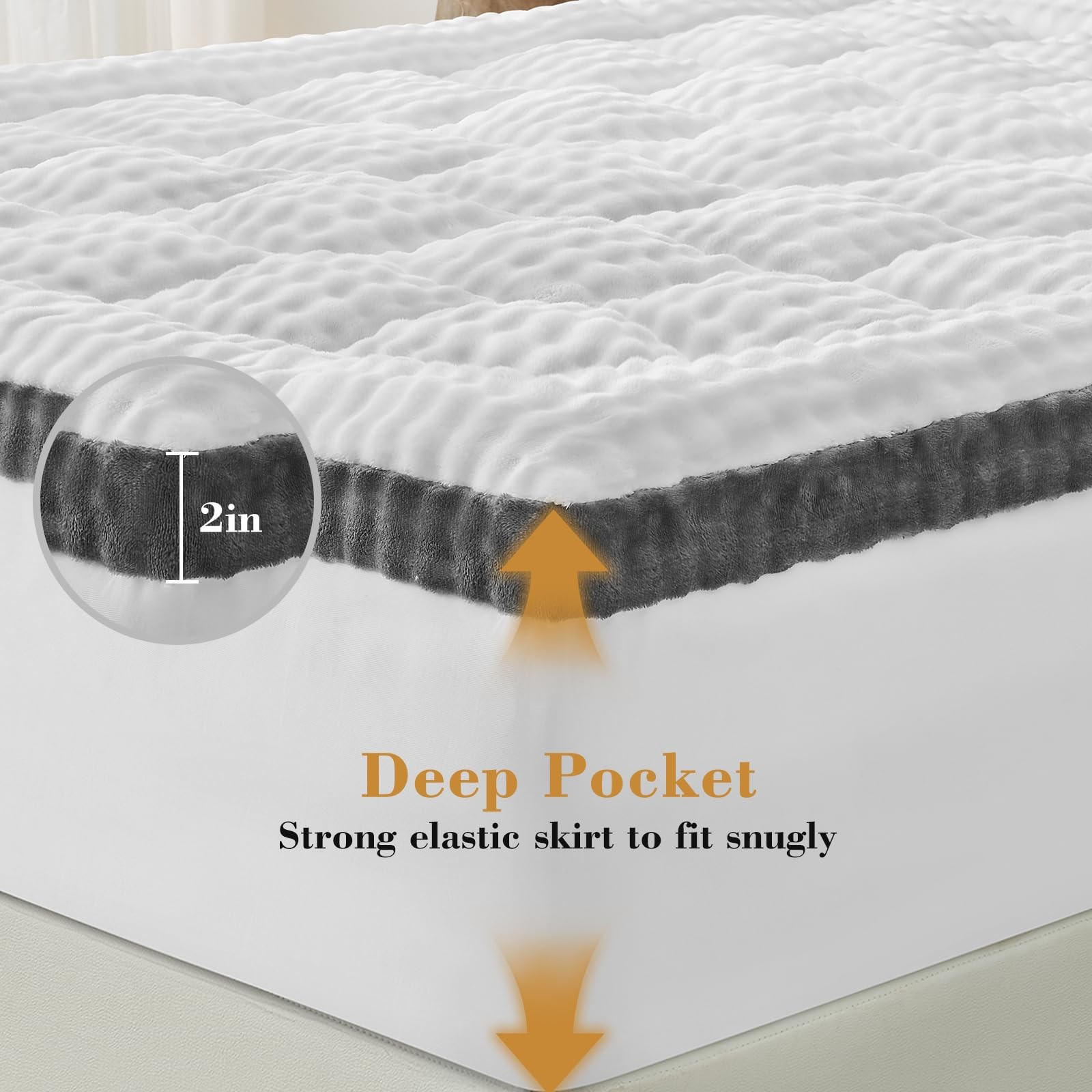 Cymula Queen Mattress Topper Fleece Bubble Pillow Top Queen, White