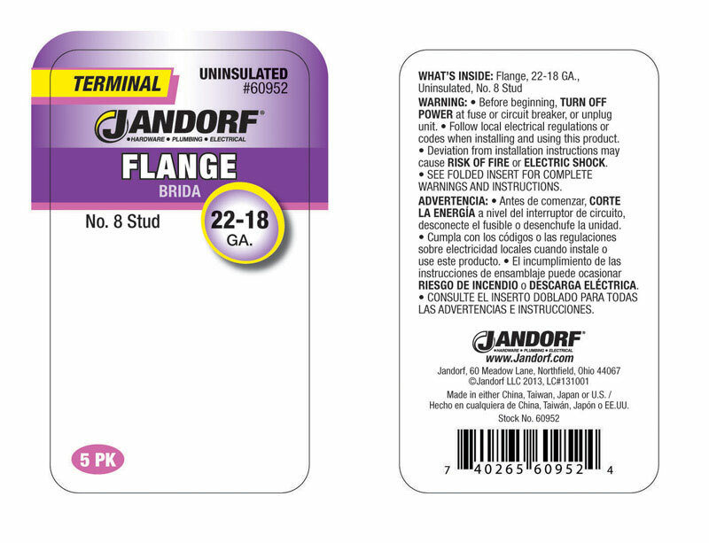 Jandorf Terminal FLANGE 5 pk SILVER 22-18 Ga. No. 8 Stud Size Uninsulated 60952