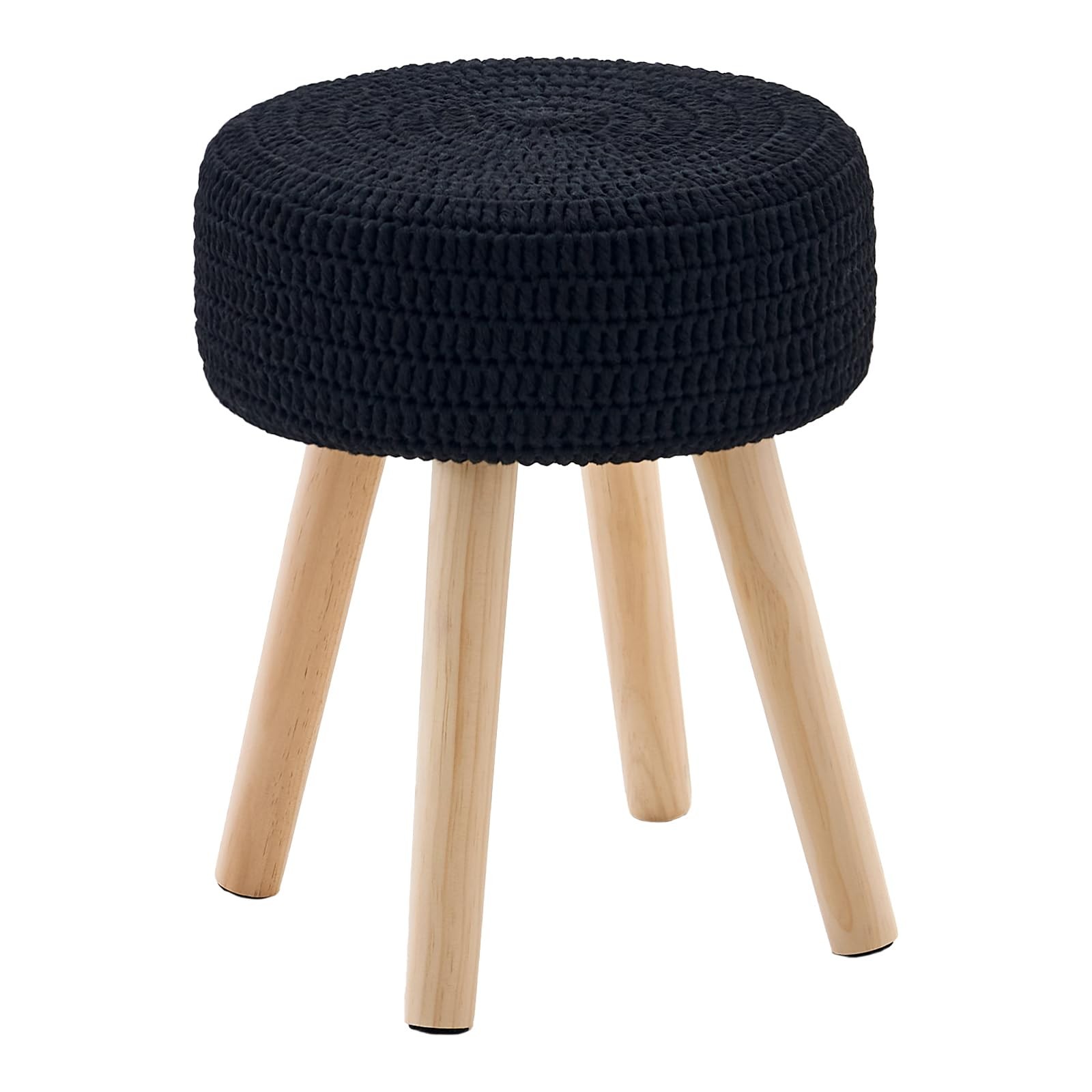 Pouf Ottoman, 100% Cotton Knitted Boho Footstool, Round Footrest with Non-Ski...