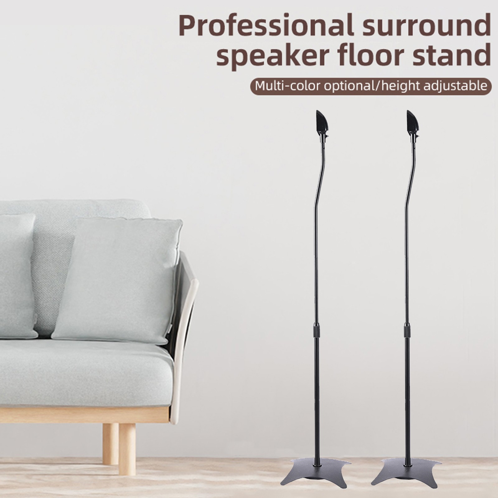 Set Of 2 Universal Surround Sound Adjustable Height Speaker Stand Bracket US