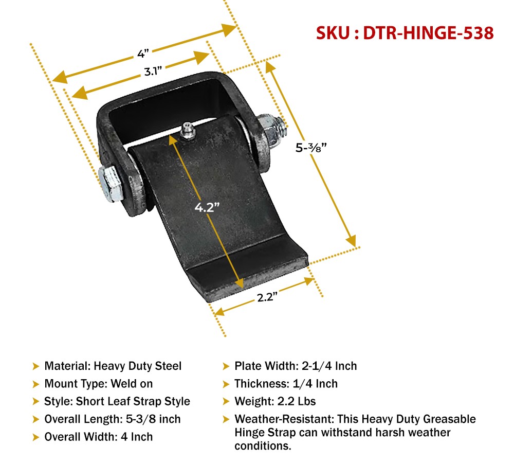 (2 Pack) Black Strap Style Short Leaf Steel Weld On Dump Trailer Door Hinge