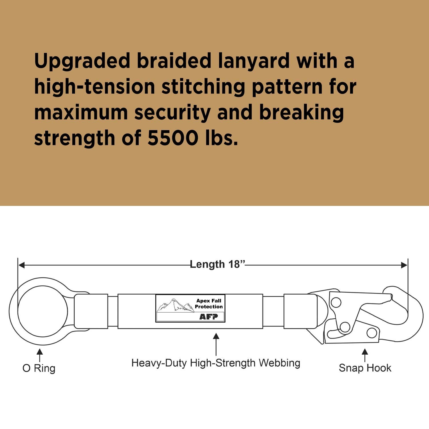Heavy-Duty 18" D-Ring Extender Fall Protection with Snap Hook & O-Ring, OSHA Com