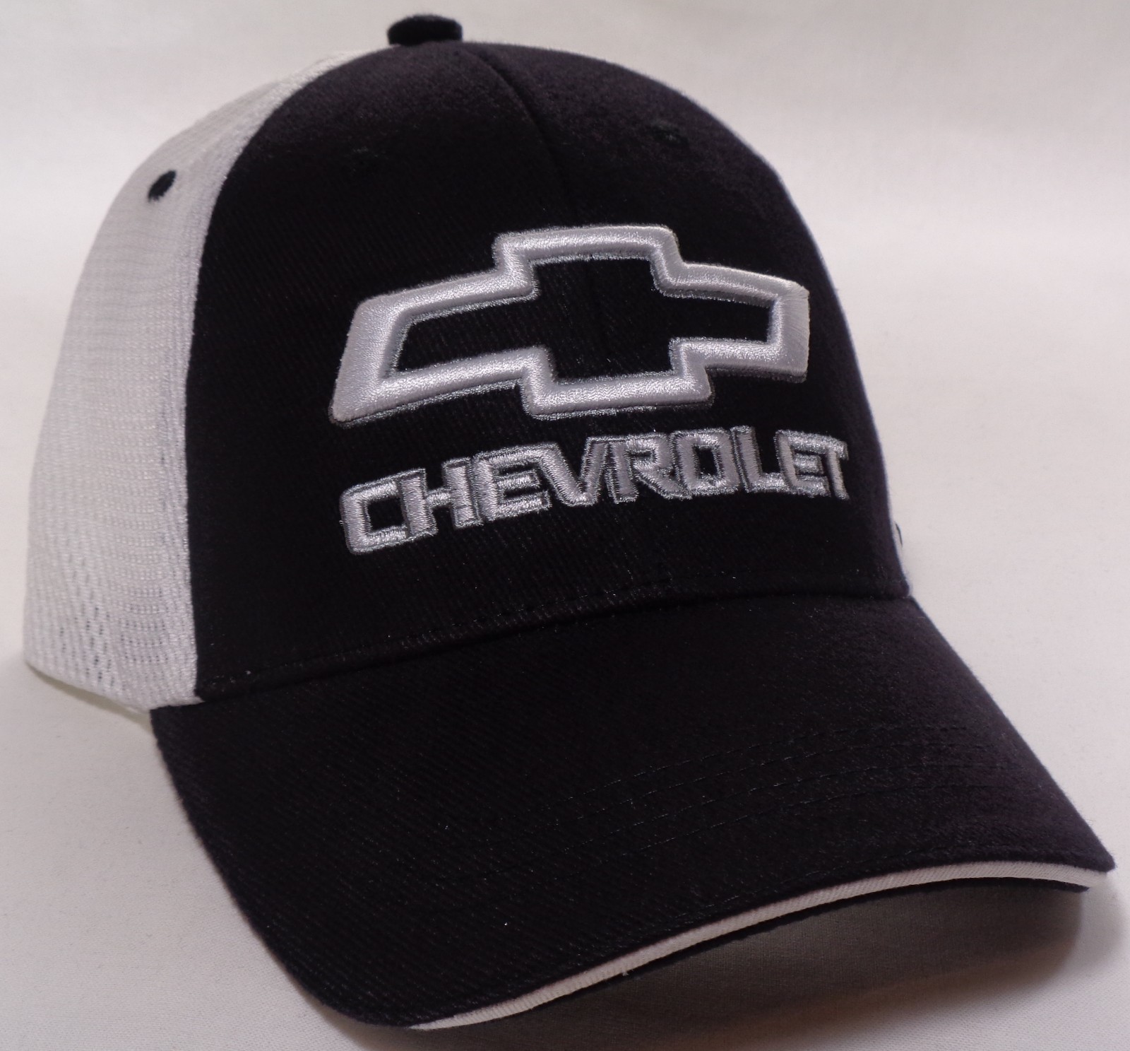 Hat Cap Licensed Chevrolet Chevy Bowtie Black White Mesh HR 186