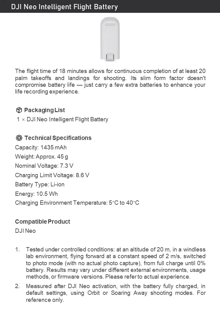 DJI NEO Intelligent Flight Battery For DJI Neo