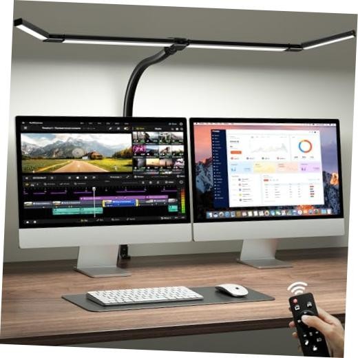 42" LED Desk Lamp with Clamp, Architect Desk Light with Remote, Black